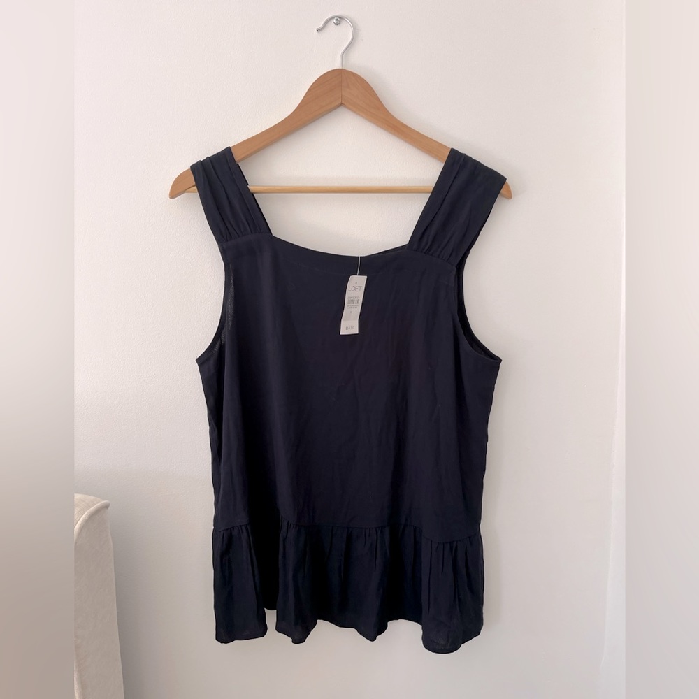 NWT LOFT Navy Square Neck Peplum Shell Top